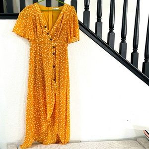 Yellow Floral A-line dress.